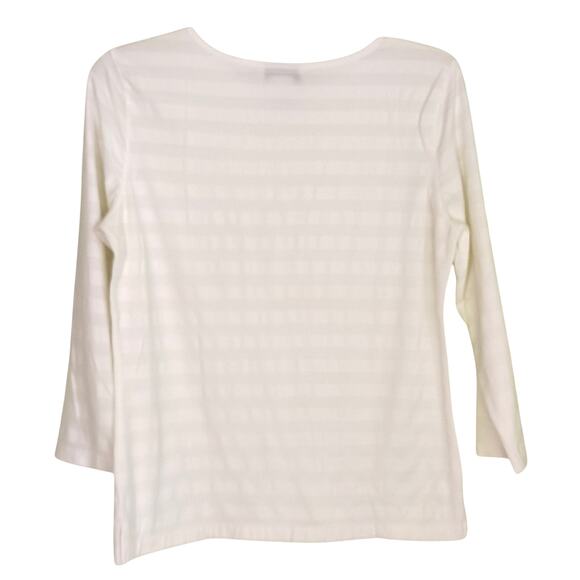 Talbots Stretch Knit Top Women's Size M White stripe 3/4 Sleeve Base Layer Tee - Picture 5 of 10
